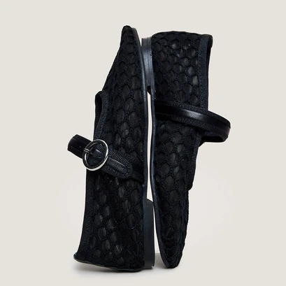 Strapped ballerinas - capsule mini in black mesh and black leather | mini deessia