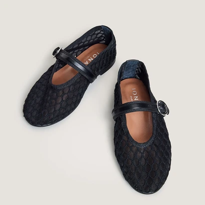 Strapped ballerinas - capsule mini in black mesh and black leather | mini deessia
