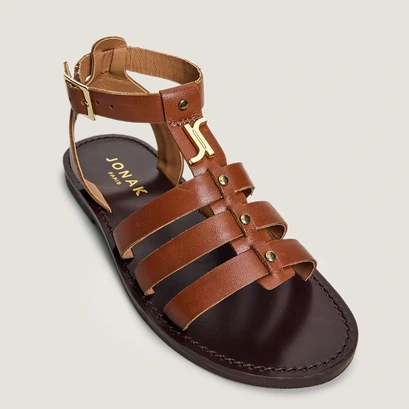 Monogrammed sandals - capsule mini in cognac leather | mini wan