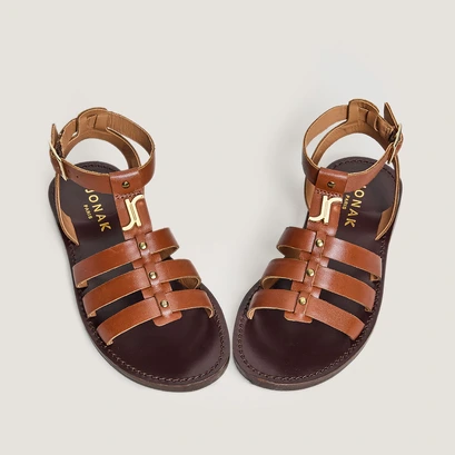 Monogrammed sandals - capsule mini in cognac leather | mini wan