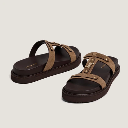 Platform sandals in taupe suede | LUANA