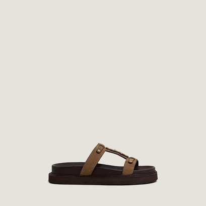 Platform sandals in taupe suede | LUANA
