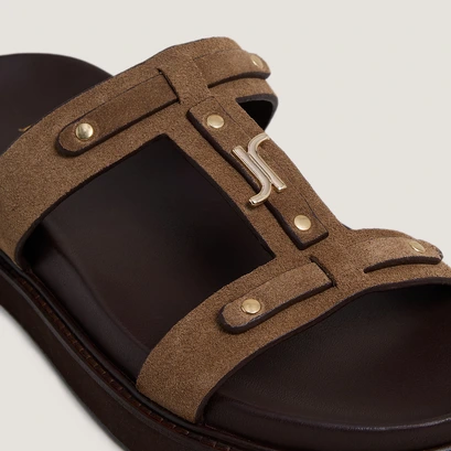 Platform sandals in taupe suede | LUANA