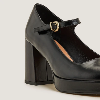 Platform mary jane with rounded toe in black leather | veritox