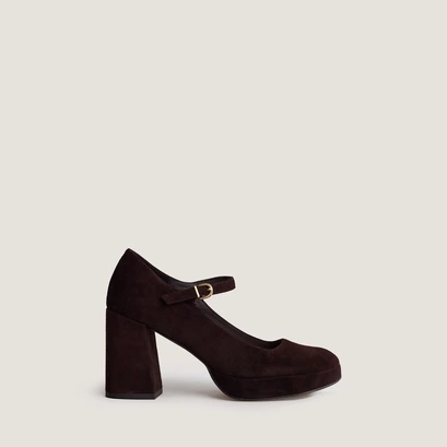Platform mary jane with rounded toe in brown velvet | veritox
