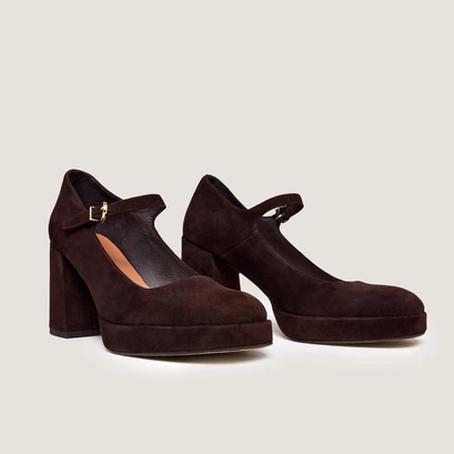 Platform mary jane with rounded toe in brown velvet | veritox