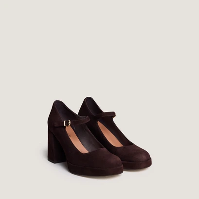 Platform mary jane with rounded toe in brown velvet | veritox