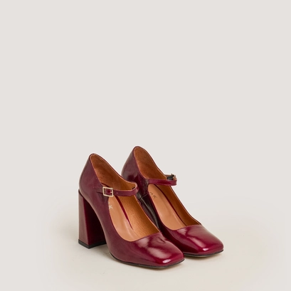 Square toe mary jane in marroon shiny leather | valeria