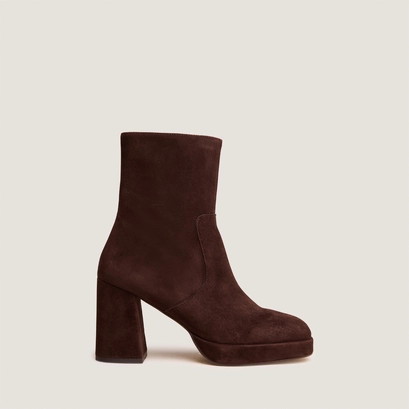 Heeled ankle boots with square toe in maroon velvet  | vesna