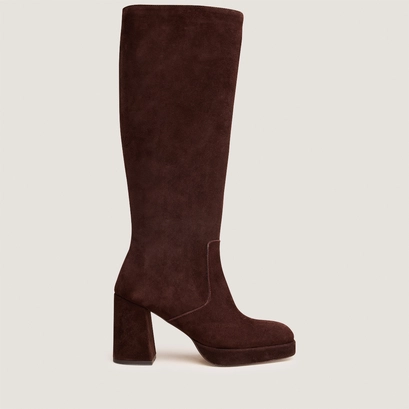 Platform boots in maroon velvet  | vendome