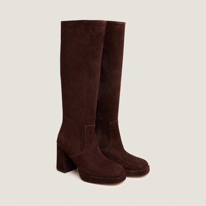 Platform boots in maroon velvet  | vendome