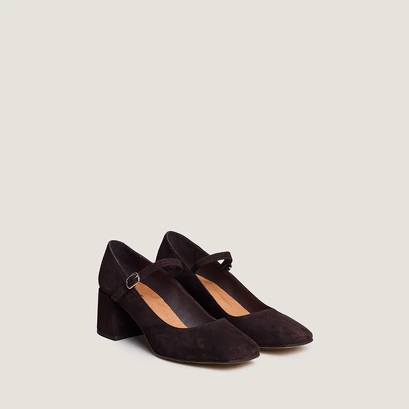Mary jane with square heels in dark brown velvet | alienor