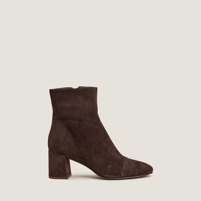 Heeled ankle boots in dark brown velvet | doniama