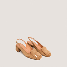 Monogrammed slingback pumps cognac