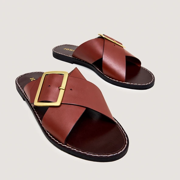 Jona〄 Cross-strap plagettes in cognac leather | WILA | Jonak