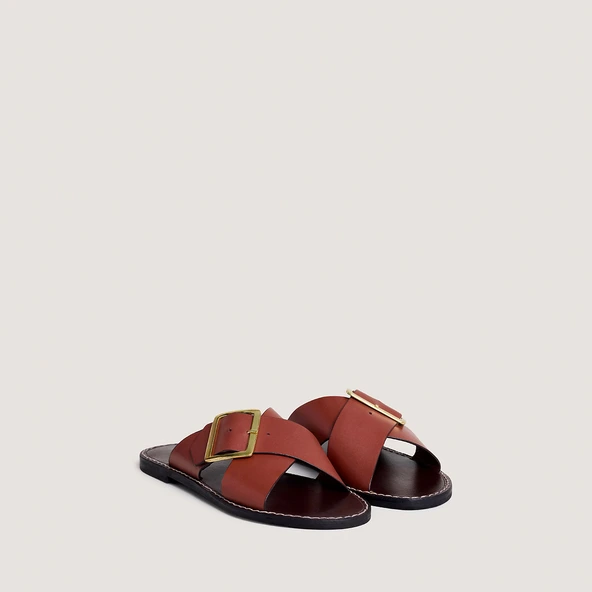 Cross-strap plagettes in cognac leather | WILA