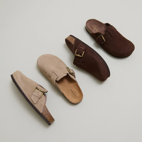 Buckle Mules in taupe crust | MUNCH