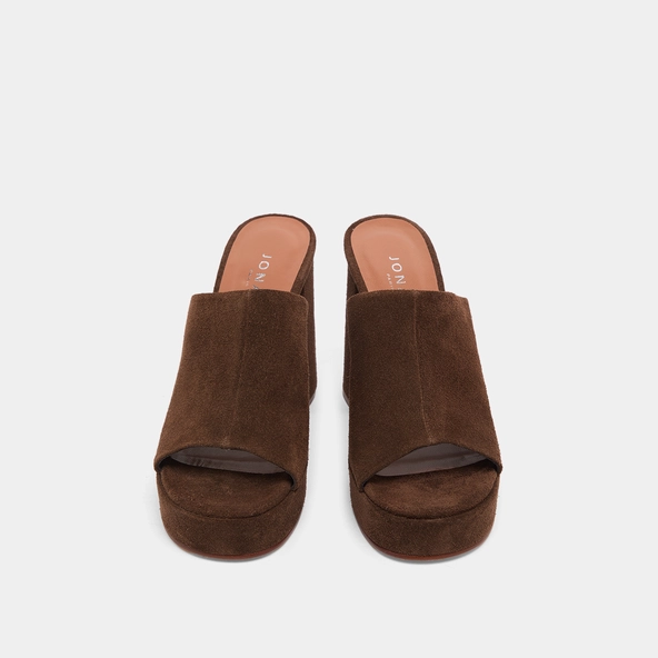 Heeled mules with platforms in brown suede | DELLE