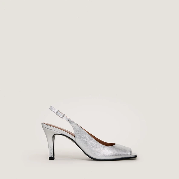 Slingback pumps in silver metallic leather | DEVOTION