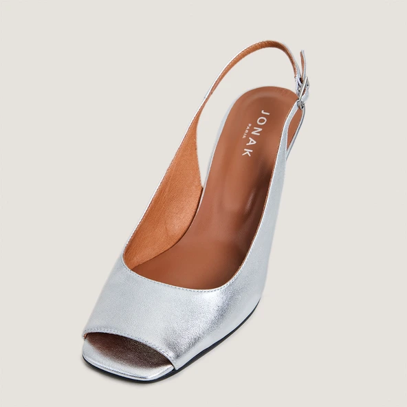 Slingback pumps in silver metallic leather | DEVOTION