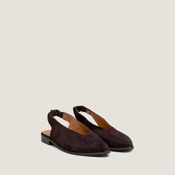 Ballet flats with open backs in dark brown velvet | Acajou