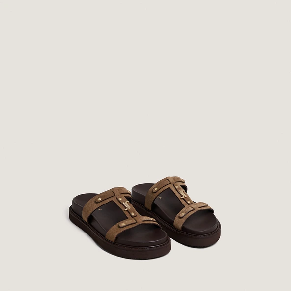Platform sandals in taupe suede | LUANA