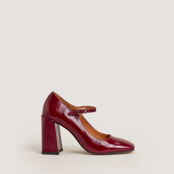 Square Toe Mary Jane in marroon shiny leather | VALERIA