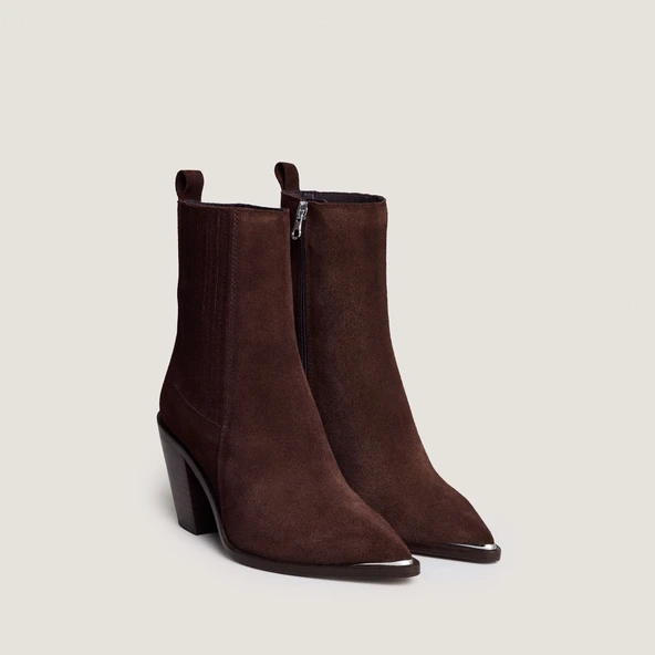 Gathered ankle boots with Heel in chocolate brown suede | BASAMA