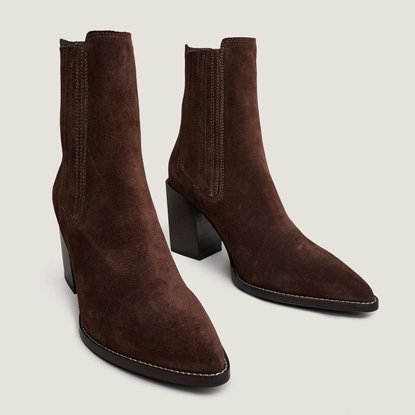 Gathered boots with heel in brown suede | PERLINE