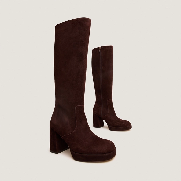 Platform Boots in maroon velvet | VENDOME
