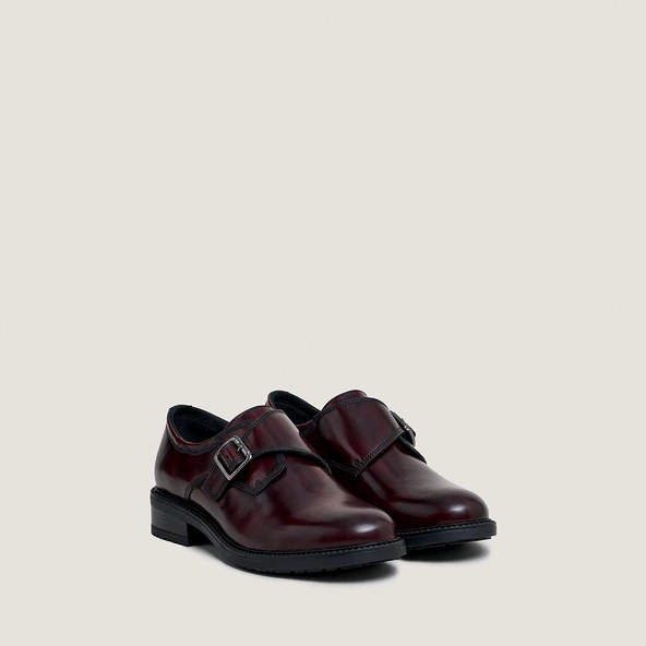 Derbies with Buckles in burgundy shiny leather | ATLANTIS