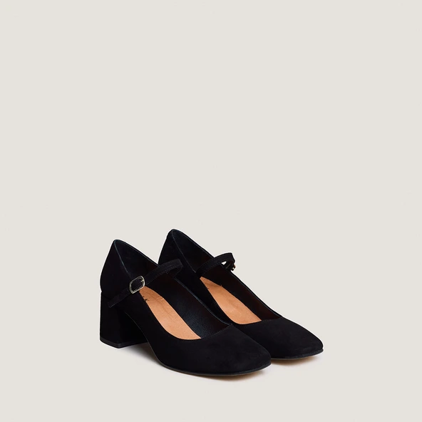 Mary Jane with Square Heels in black velvet | ALIENOR