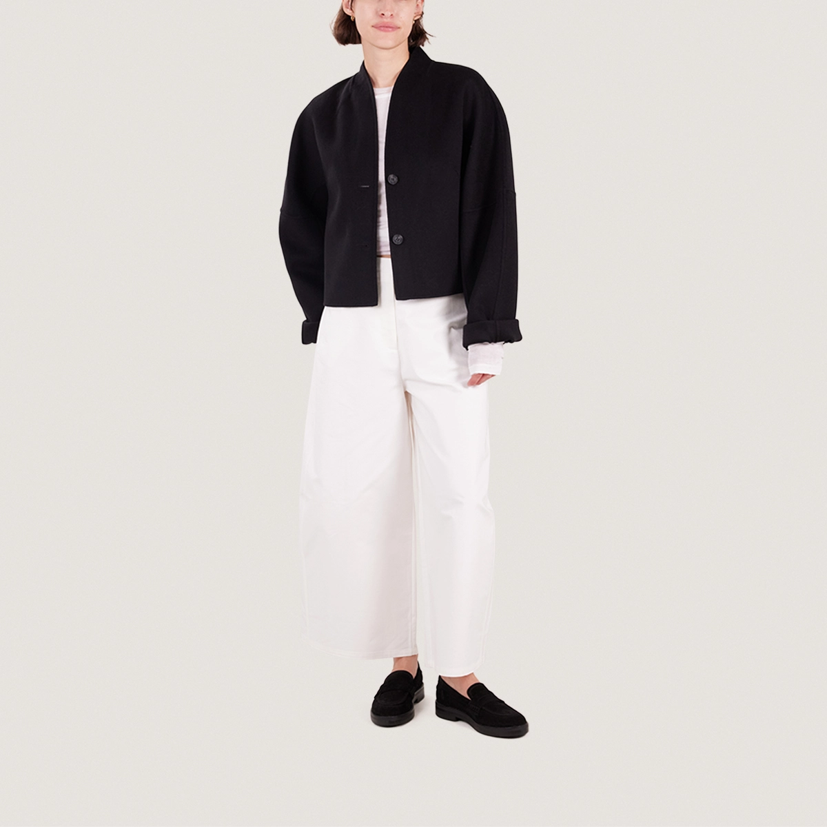 Loafers with rounded toe in black suede | MIRNA