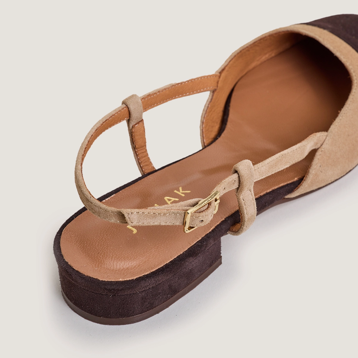 Slingback Ballet Flats in dark brown and camel velvet | DHAPOU