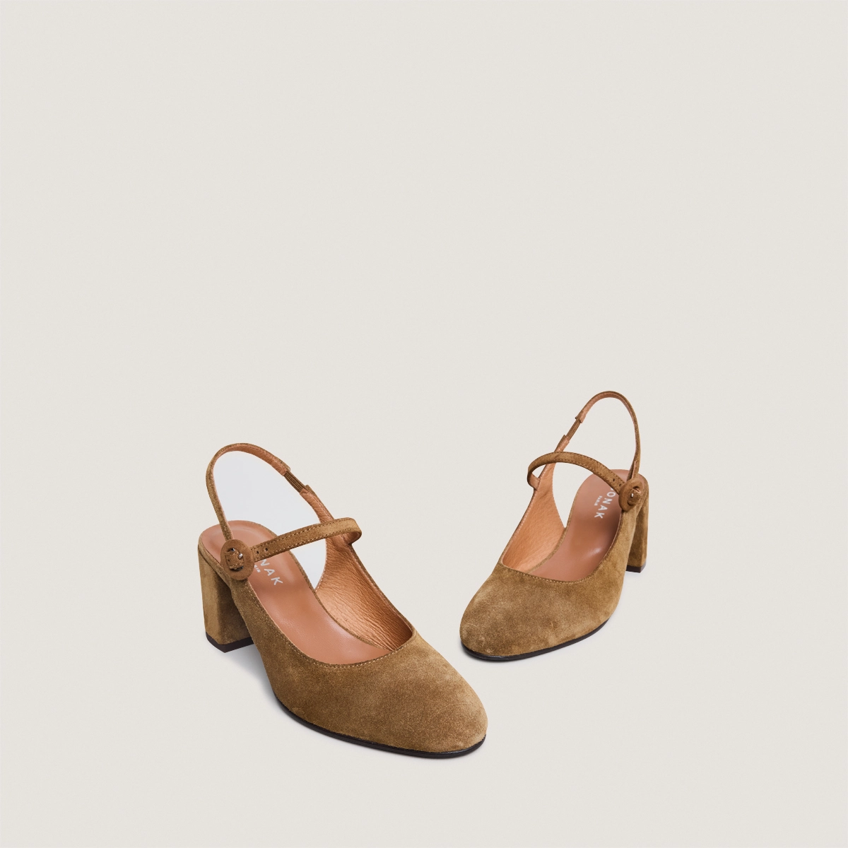 Mary Jane Heels with Open Backs in cognac suede | DOLLAR