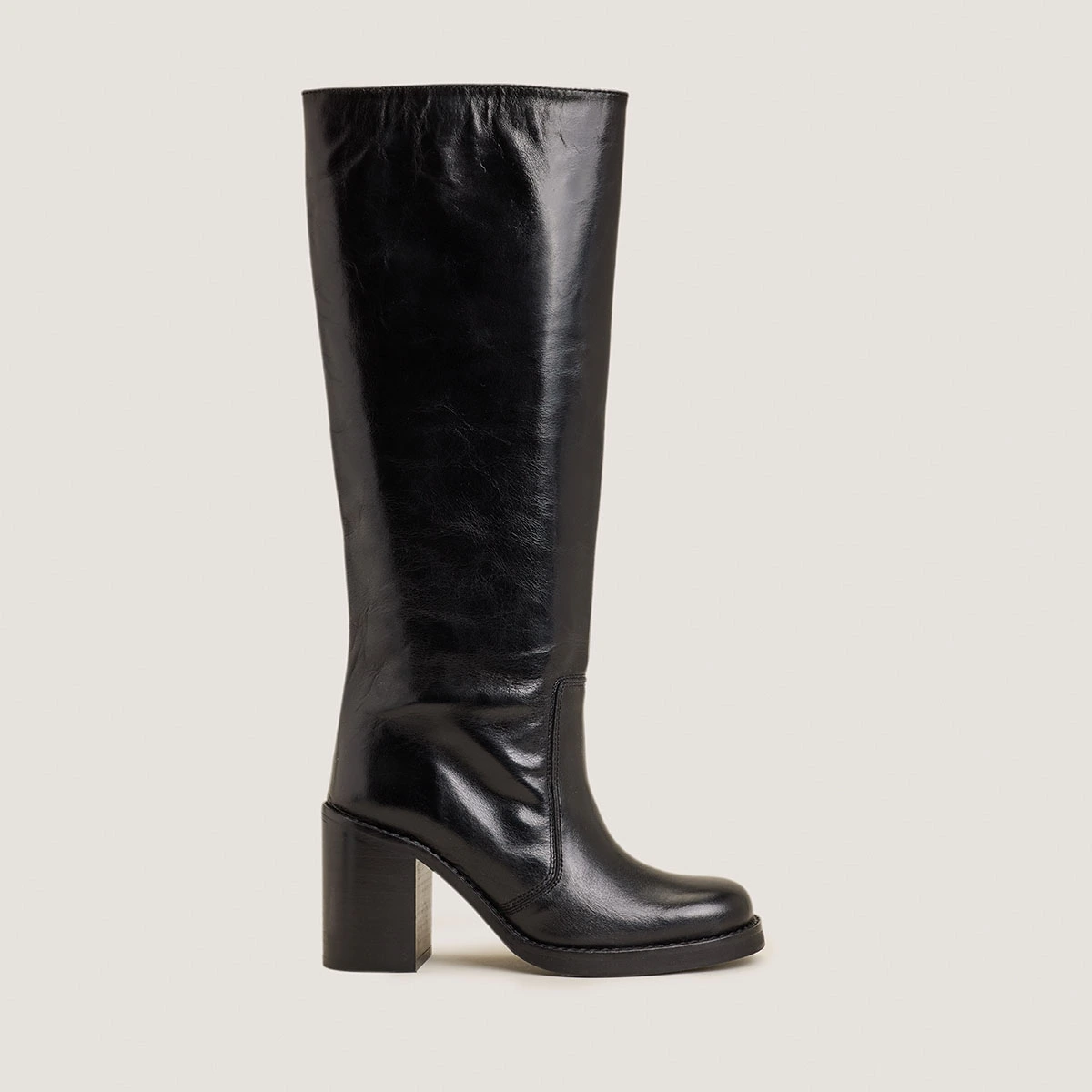Wide Square-Toe Boots in black leather | BLIM
