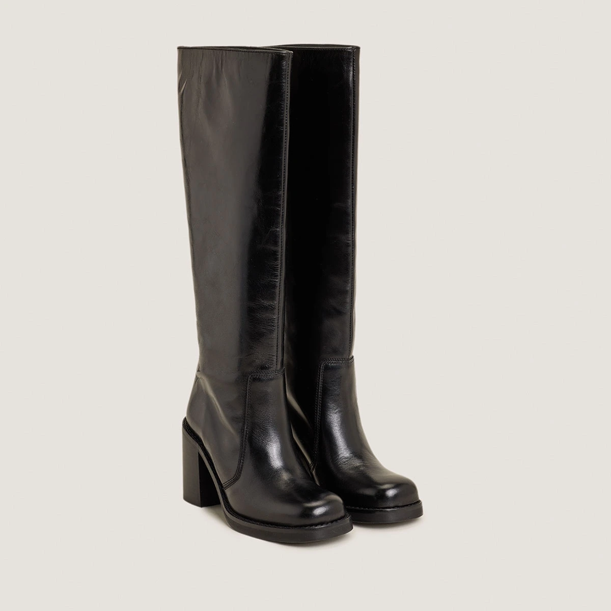 Wide Square-Toe Boots in black leather | BLIM