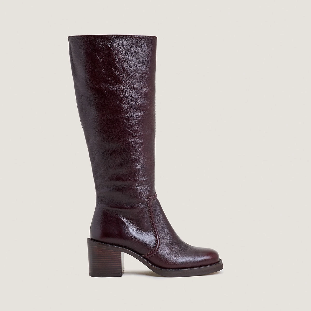 Laminated Heel Boots in aged chocolate leather | BIJOU