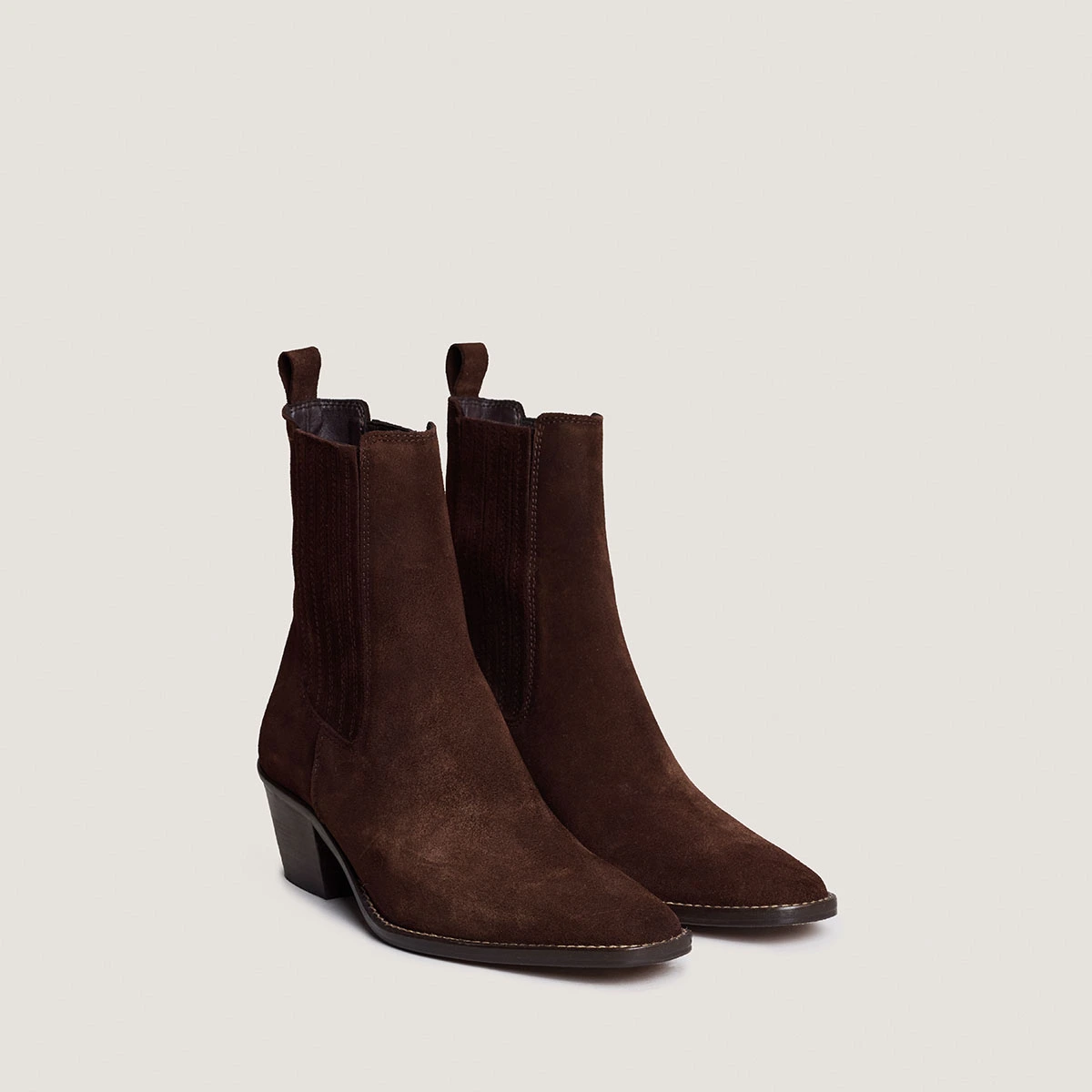 Ankle boots with Heels and Ruching in chocolate brown split leather | BIRMAN