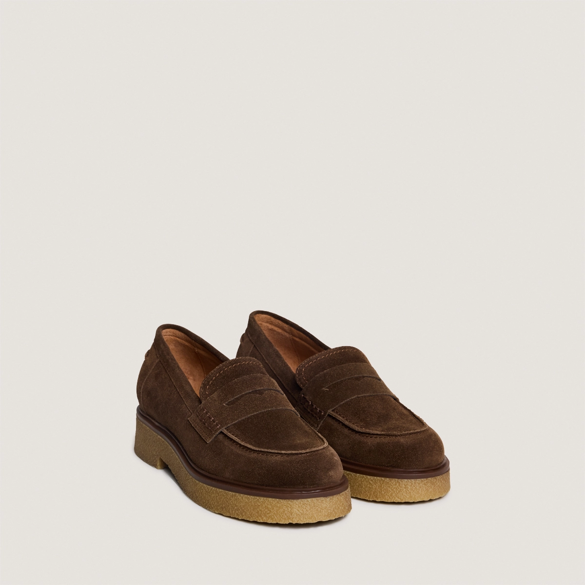 Round-toe loafers in dark brown suede | MARION