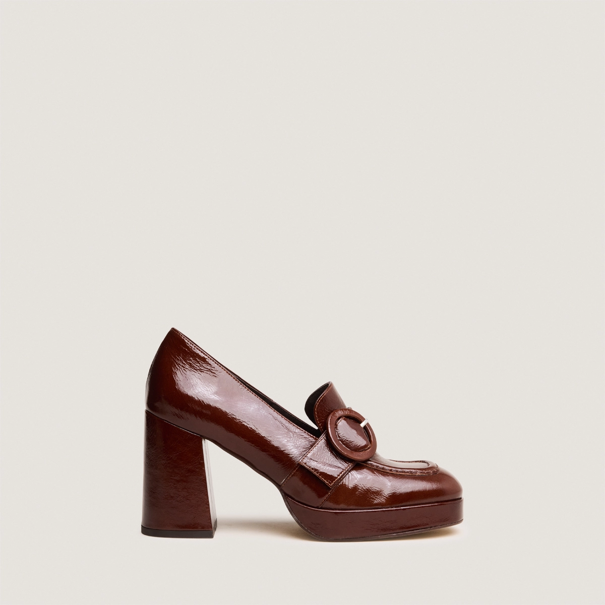 High-heeled loafers in brown patent leather | VAXE