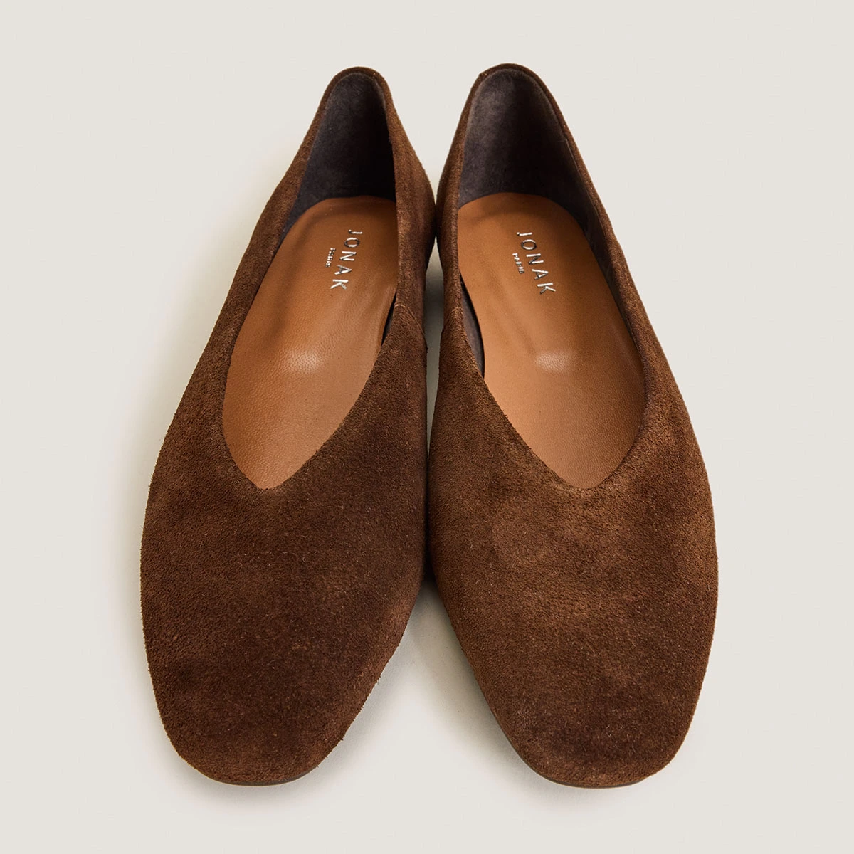 Ballet Flats with Rounded Toe in split brown leather | DELVIS