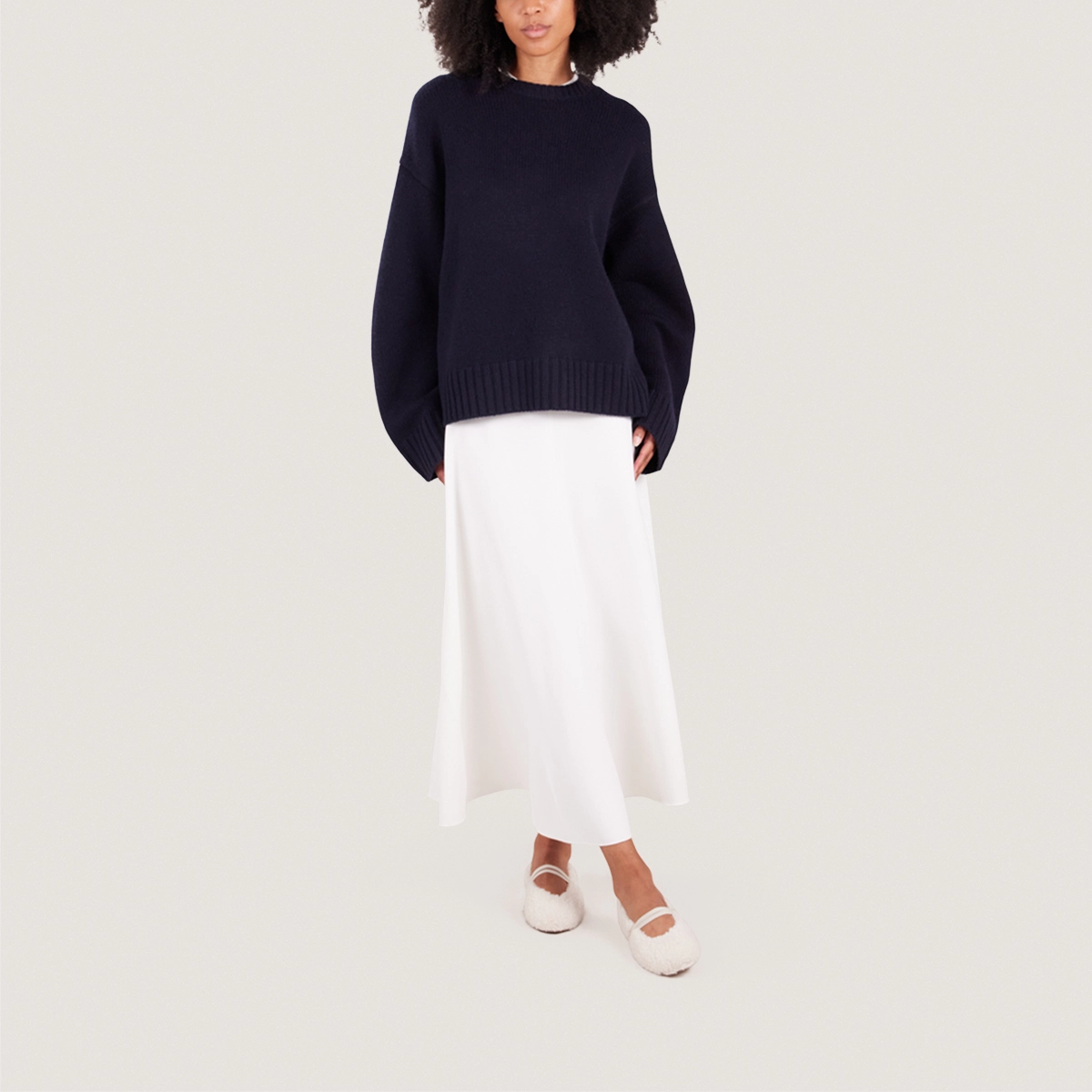 Ballet Flats with Straps in ecru fleece | DUVET