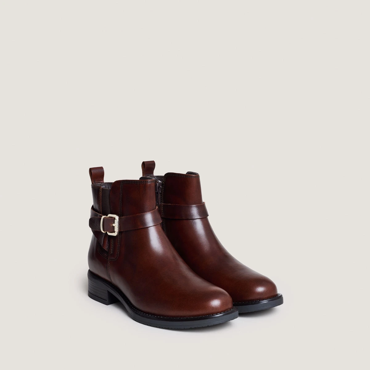 Boots with Buckles in cognac patined leather | ABSTRAIT