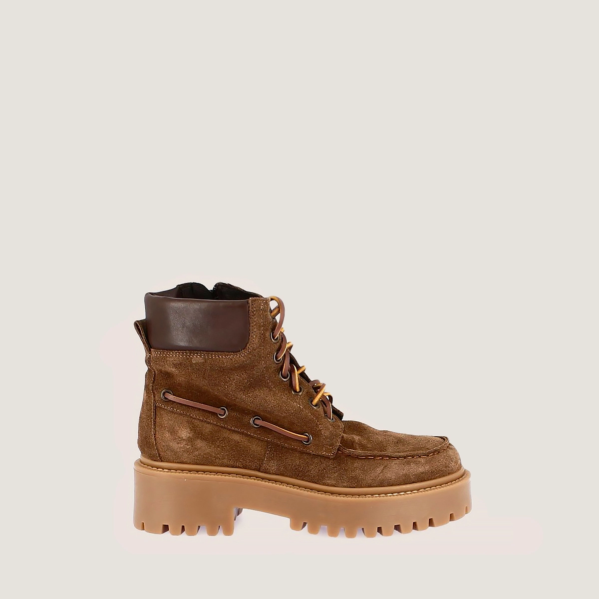 Lace-up Boots in split taupe leather | RODRIGUES