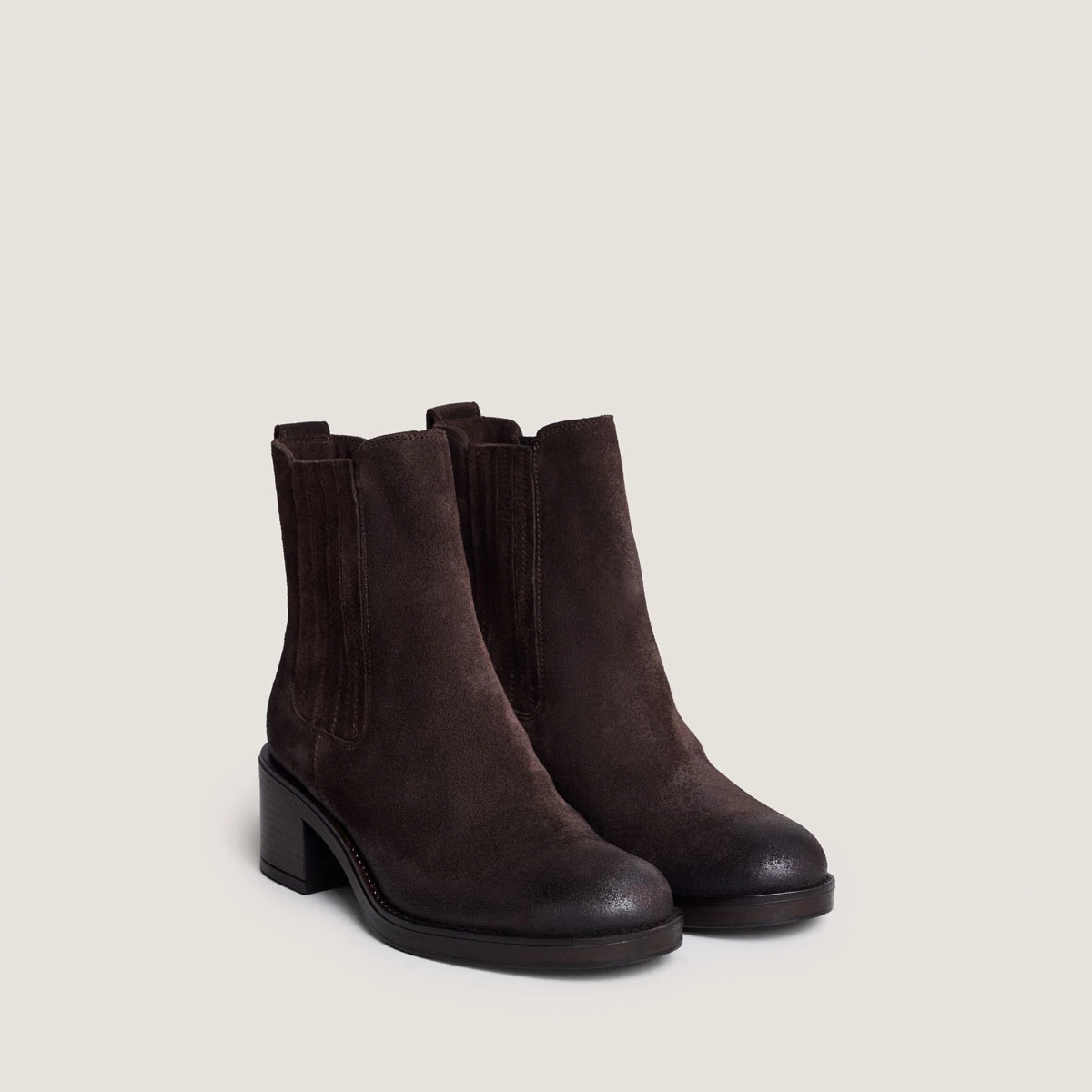 Heeled Boots in dark brown split leather | COLETTE
