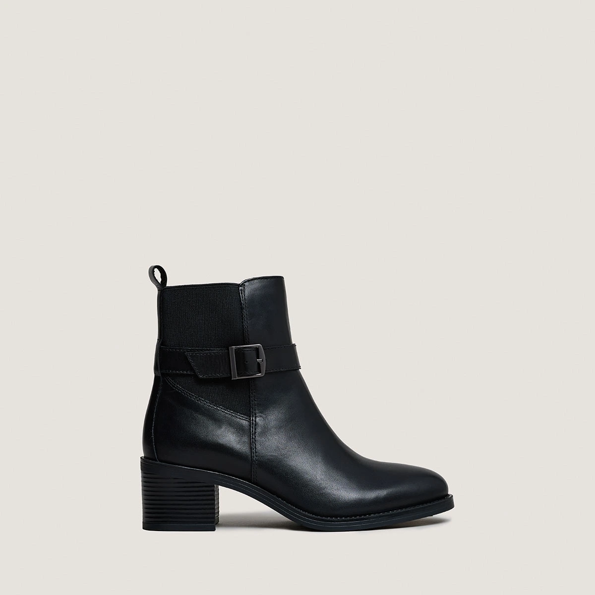 Heeled Boots with Buckles in black leather | GARANCE