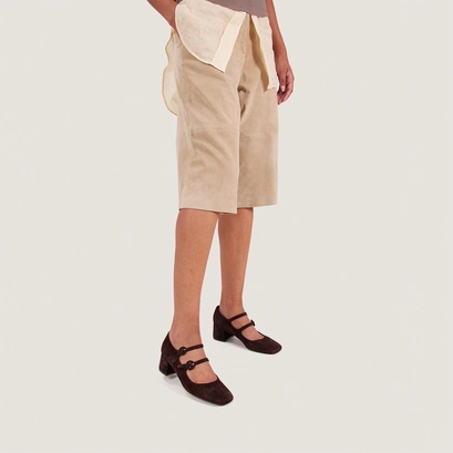 Mary jane's with double straps and rounded toe in brown velvet | delou