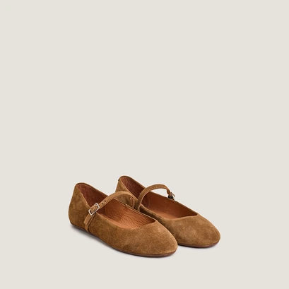 Ballet Flats with Straps in cognac suede | drima