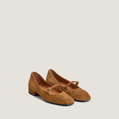 Square toed mary jane in cognac suede | div